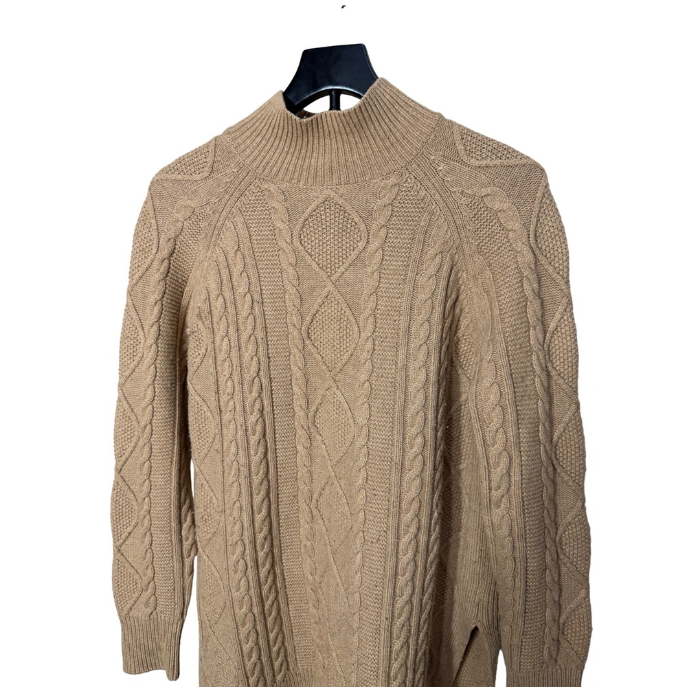 Reiss Womens Camel Tan Wool Blend Cable Knit Mock Neck Sweater Side Slits Small - Picture 2 of 6